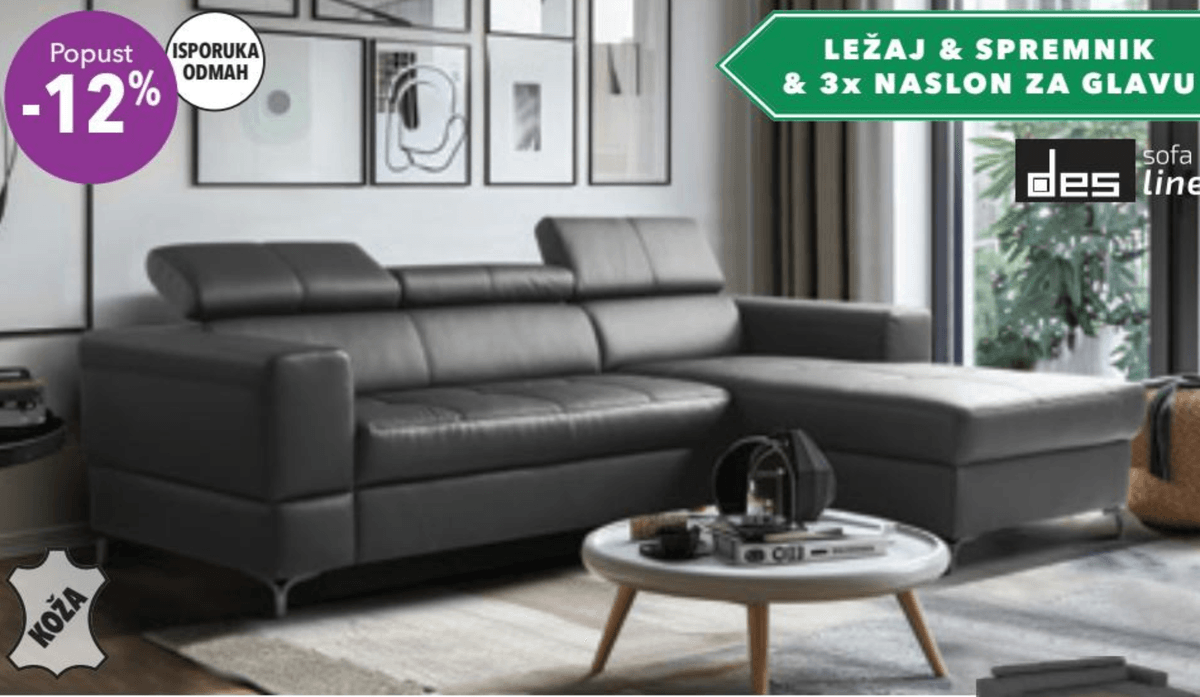 Kožna kutna garnitura TORINO sofa Des line - Akcija u trgovini Harvey Norman