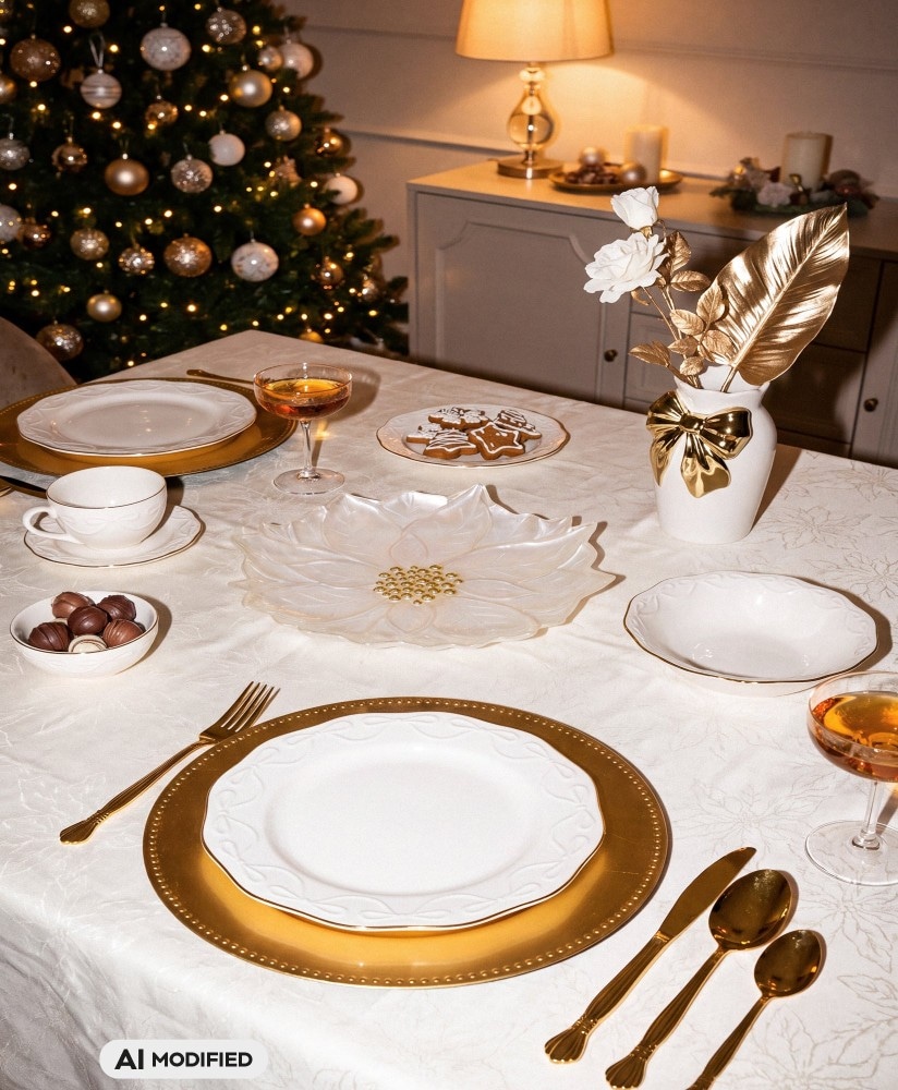 Talerz obiadowy porcelanowy ze złotym brzegiem 26 cm Akcija u trgovini Pepco