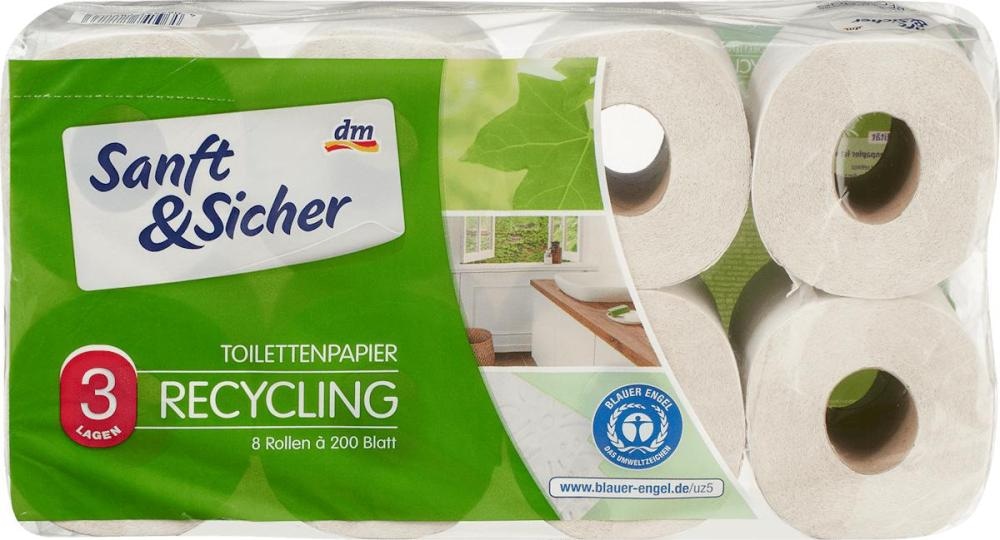 Sanft&Sicher troslojni reciklirani toaletni papir 8 rola×220 listića - Akcija u trgovini Dm
