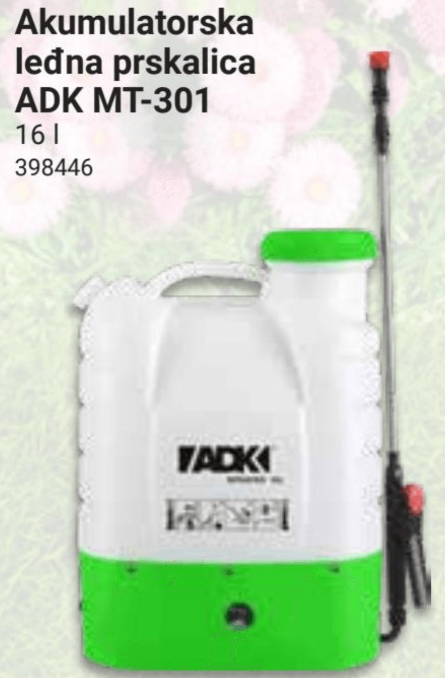 Akumulatorska leđna prskalica ADK MT-301 16 l - Akcija u trgovini Pevex