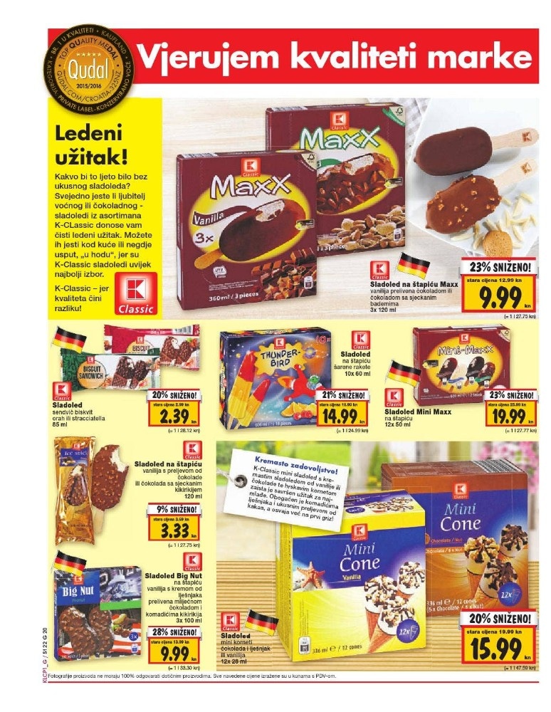 Sladoled na štapiću Mini Maxx 12 x 50 ml K Classic Akcija u trgovini Kaufland
