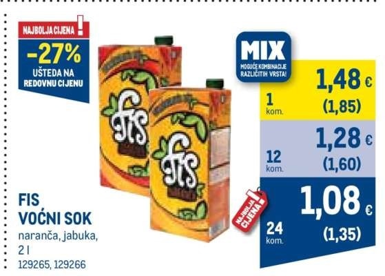Voćni sok Fis 4 × 1 I - Akcija u trgovini KTC