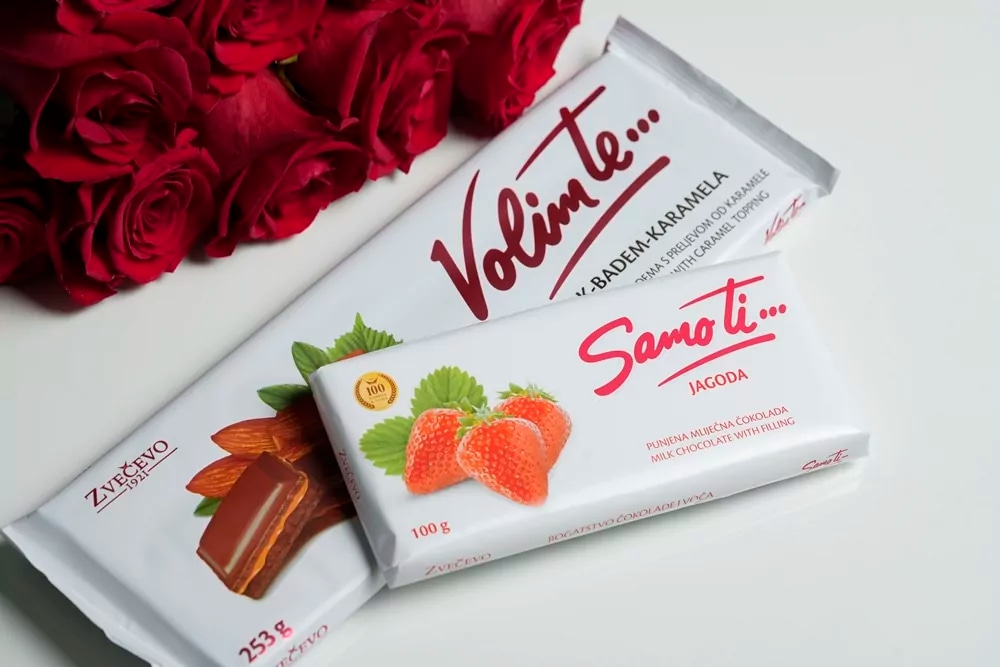 Čokolada mliječna punjena Volim te / Samo ti 253 g Zvečevo - Akcija u trgovini KTC
