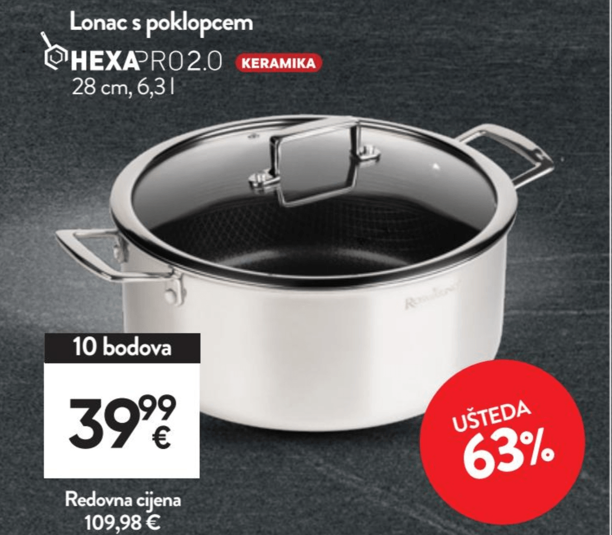 Lonac s poklopcem Hexa Pro 2.0 keramika 28 cm, 6,3 l Akcija u trgovini Spar
