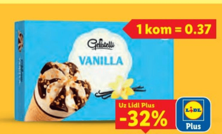 GELATELLI Sladoled u kornetu 8 x 120 ml - Akcija u trgovini Lidl