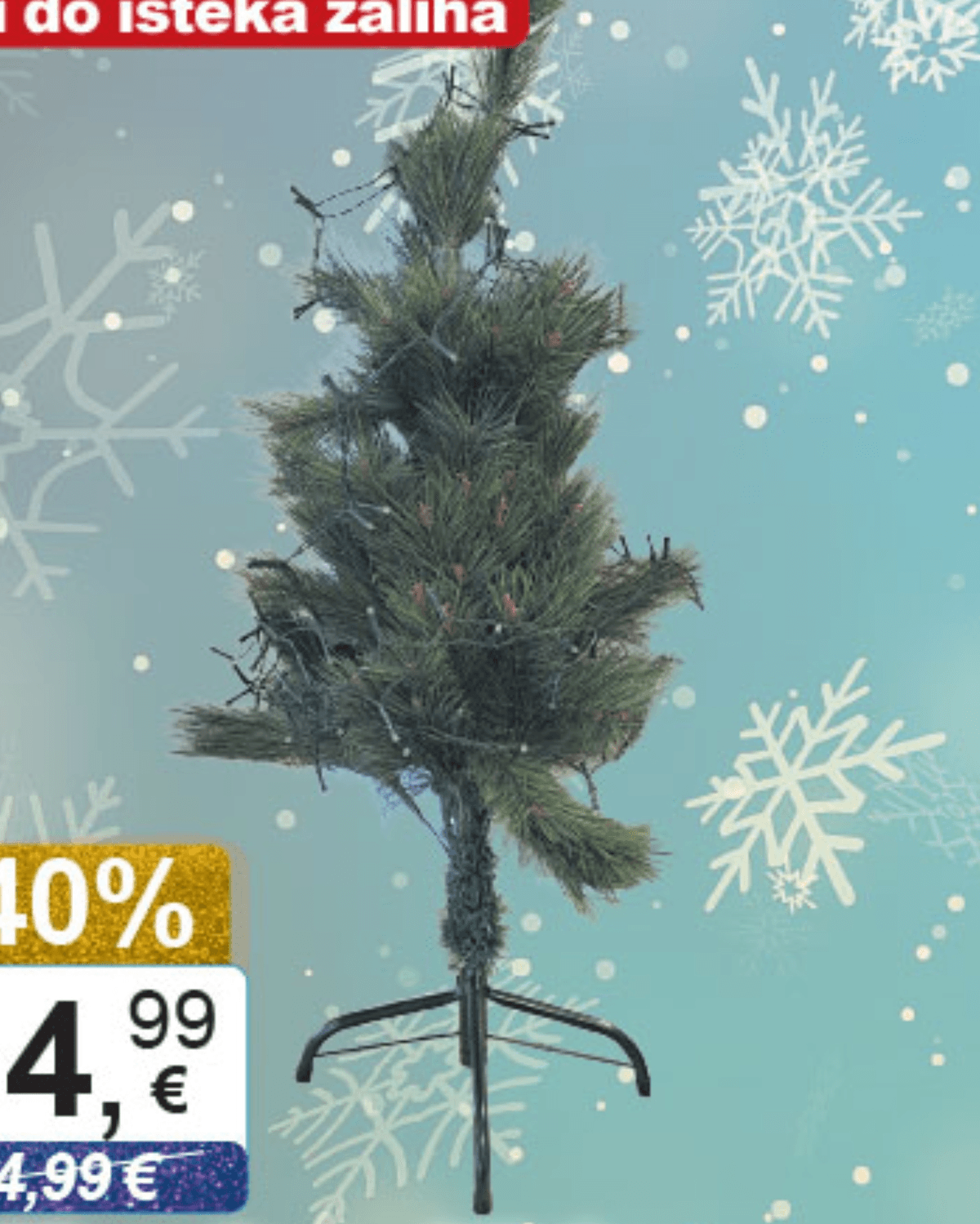 Božićno drvce zeleno 90 cm, 130 grana, 50 LED svjetla - Akcija u trgovini KTC