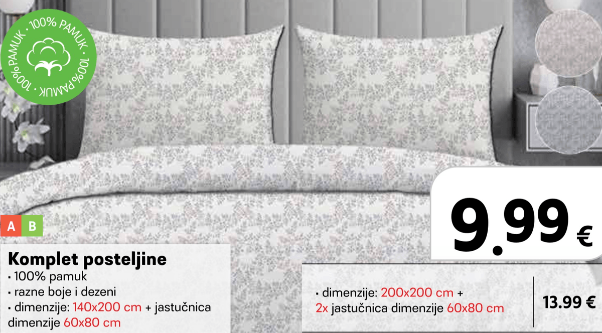 Komplet posteljine 140x200 cm + jastučnica dimenzije 60x80 cm - Akcija u trgovini Plodine