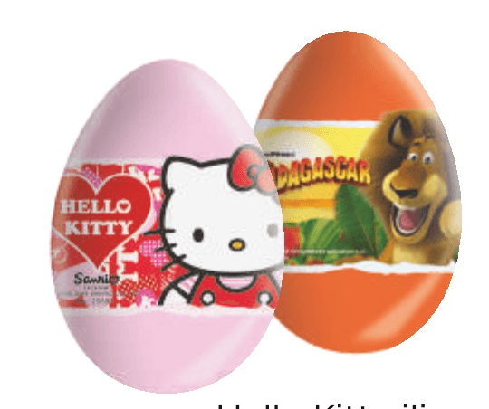 Hello Kitty ili Madagaskar jaje s igračkom iznenađenja 20 g Akcija u trgovini Tommy