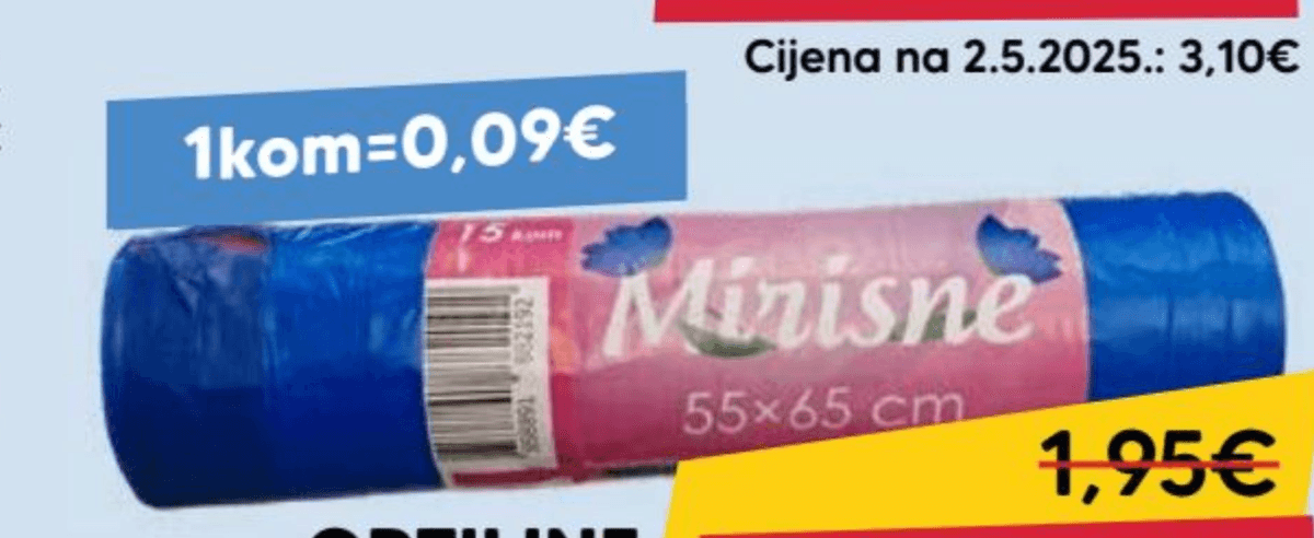 OPTILINE Vreće za smeće 50L (55x65) 15/1 - Akcija u trgovini Pivac