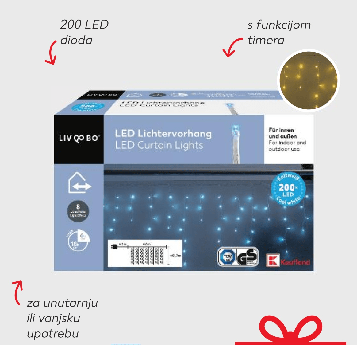 LIV QO BO LED balkonska zavjesa 200 LED, cca. 5 m kabela - Akcija u trgovini Kaufland