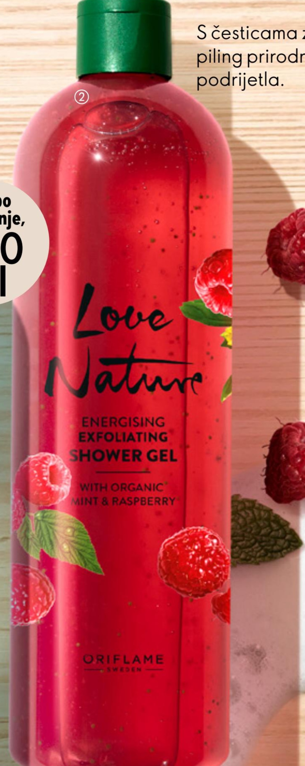 Love Nature piling gel za tuširanje s energizirajućom organskom metvicom i malinom 500 ml - Akcija u trgovini Oriflame