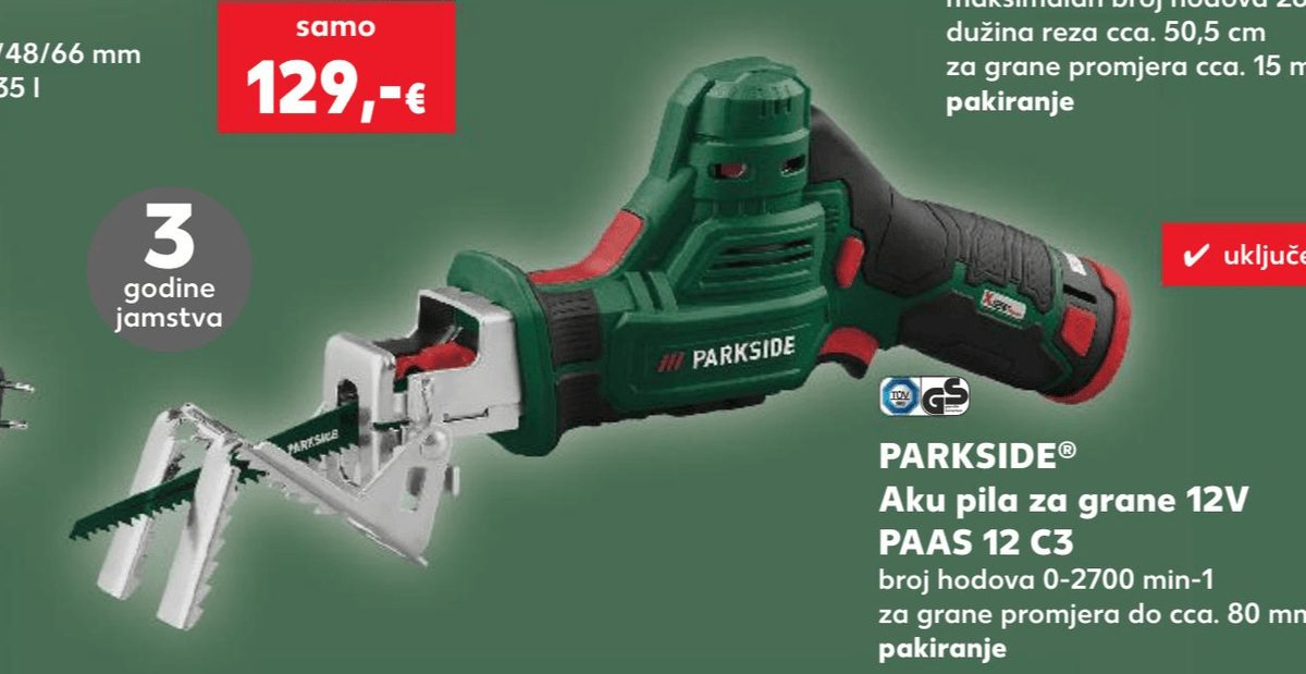 Parkside Aku pila za grane 12V PAAS 12 C3 - Akcija u trgovini Kaufland