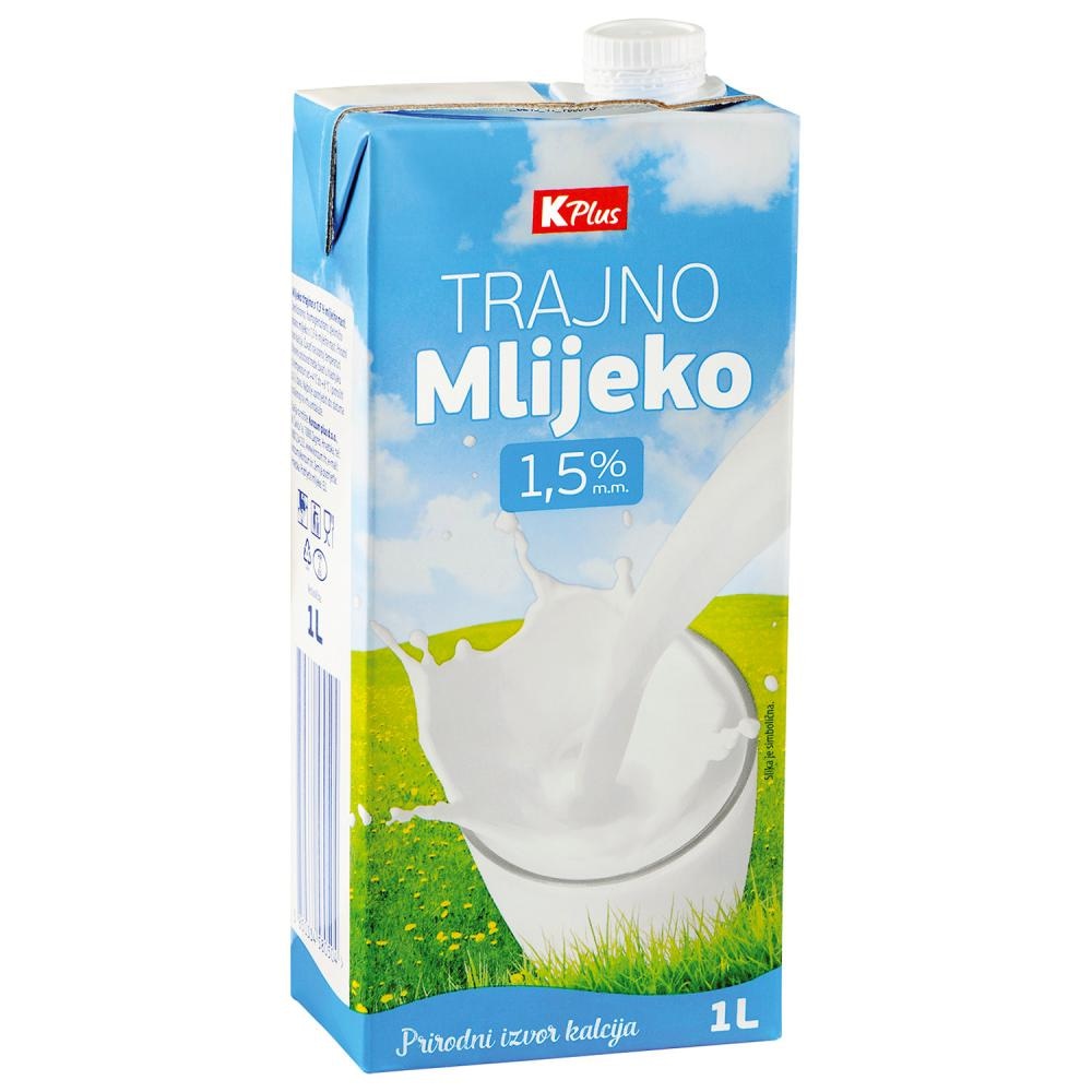K Plus Trajno mlijeko 1l - Akcija u trgovini Konzum
