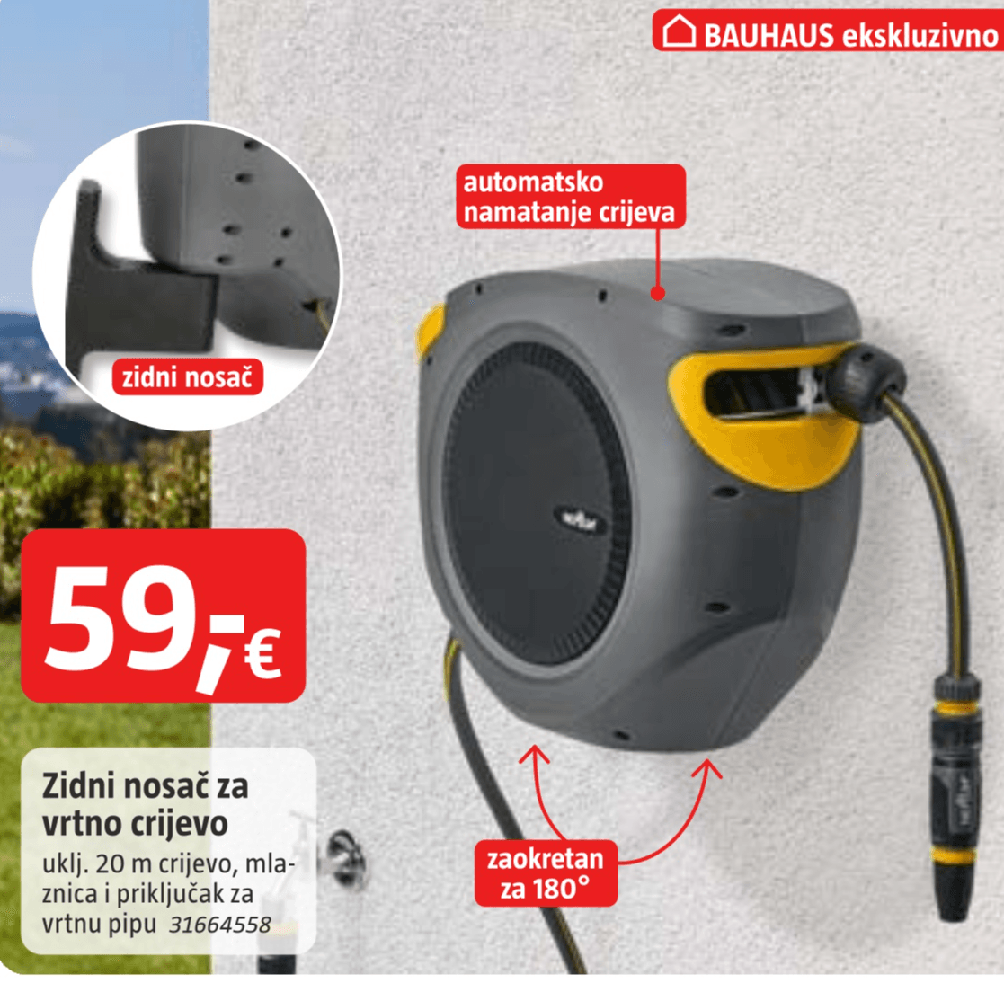 Zidni nosač za vrtno crijevo 20 m - Akcija u trgovini Bauhaus