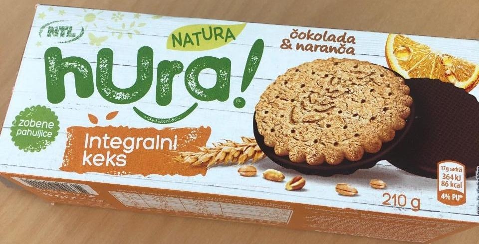 Hura Natura Integralni keks sa narančom preliven čokoladom 175 g - Akcija u trgovini NTL