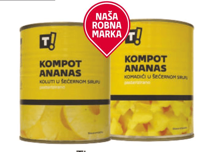 T! Kompot ananas 830 g Akcija u trgovini Tommy