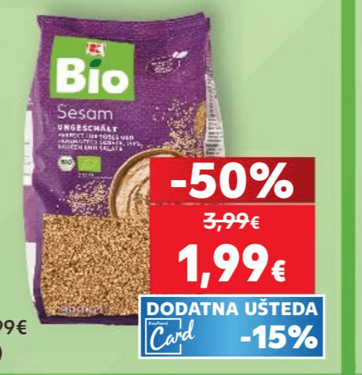 Bio Sesam ungeschält 500 g Akcija u trgovini Kaufland