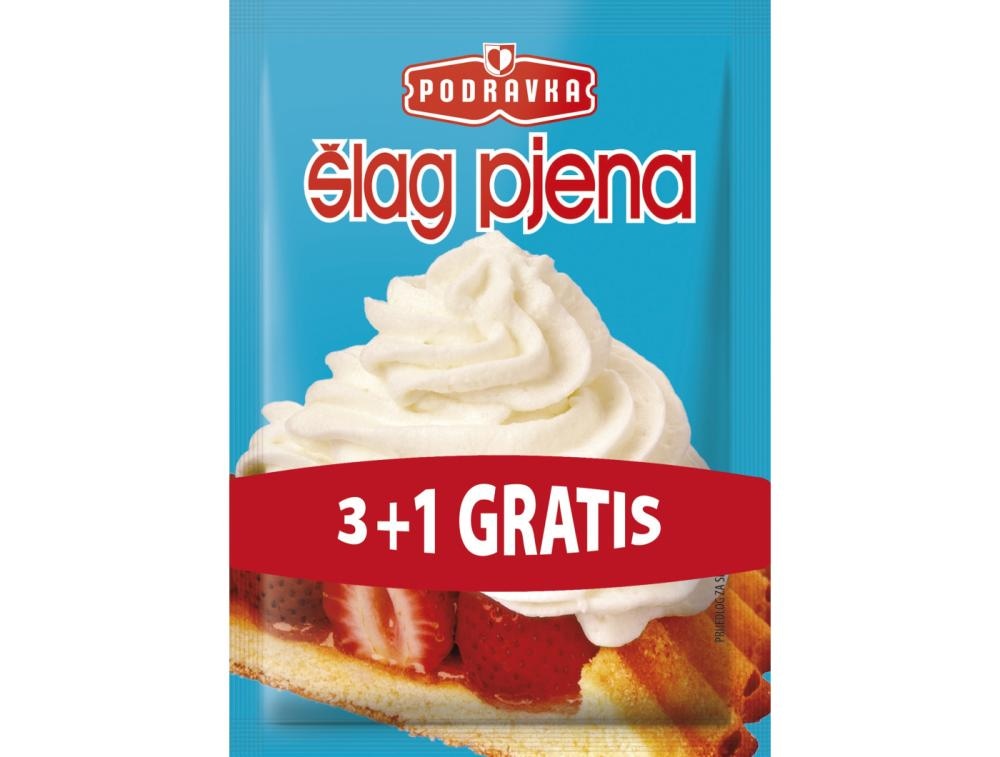 Podravka Šlag pjena 1 pak, 108 g + 36 g GRATIS ili 126 g + 42 g GRATIS - Akcija u trgovini Tommy