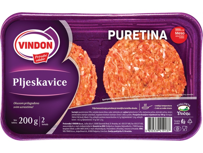 Vindon, Vindija Pureće pljeskavice 200 g - Akcija u trgovini Tommy