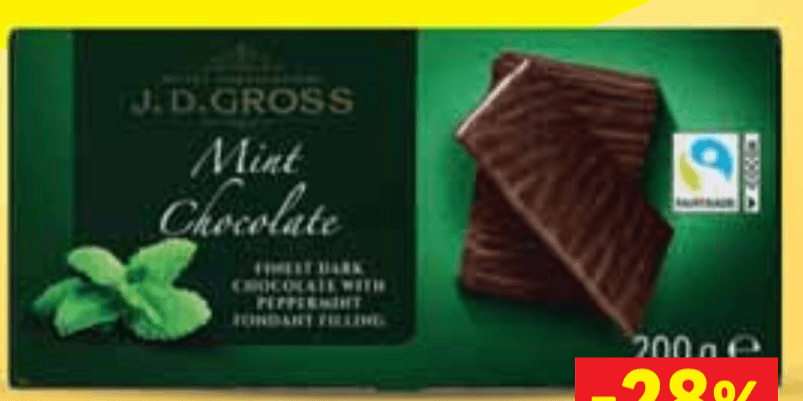 J.D.GROSS Čokoladni listići s mentom 200 g - Akcija u trgovini Lidl