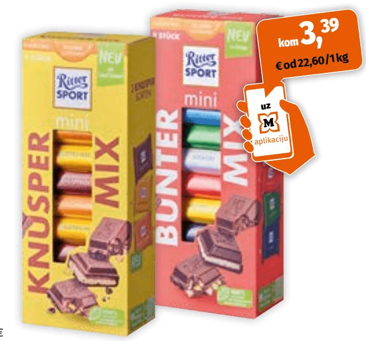 Ritter Sport mini MIX čokolada 116g-150g Akcija u trgovini Mueller