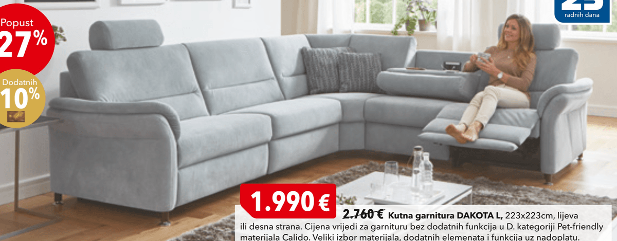 Kutna garnitura DAKOTA L - Akcija u trgovini Harvey Norman