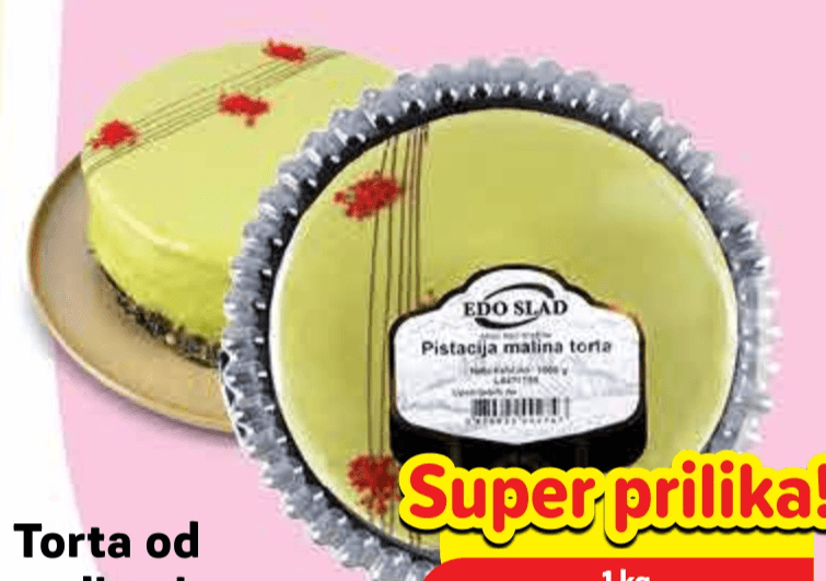 Torta od malina i pistacija 1 kg Edo slad - Akcija u trgovini Plodine