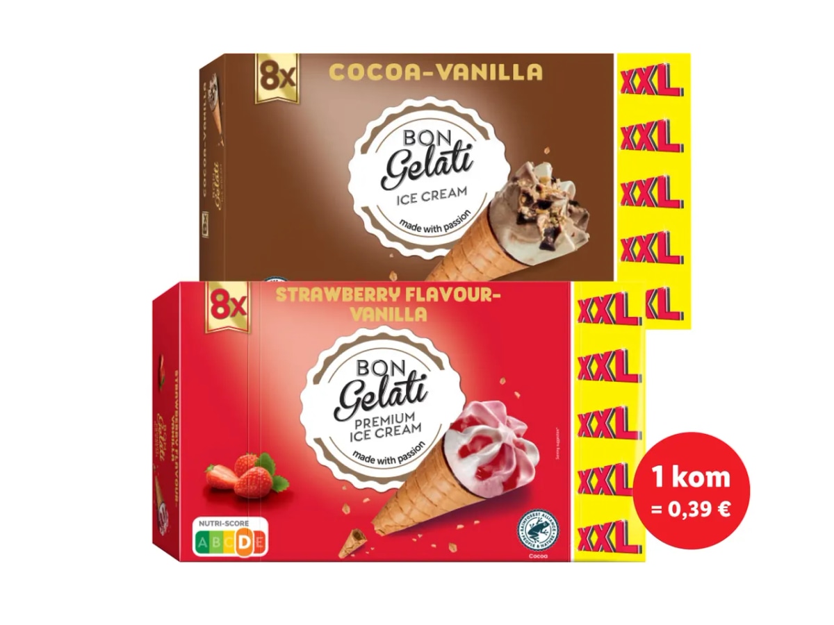 BON GELATI Sladoled kornet 8 x 120 ml - Akcija u trgovini Lidl
