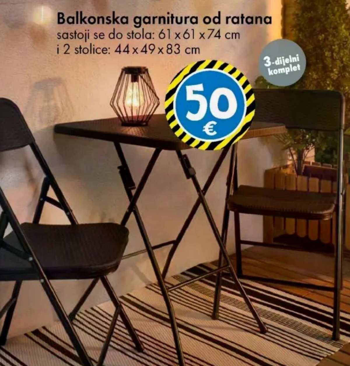 Balkonska garnitura od ratana 3-dijelni komplet - Akcija u trgovini Tedi