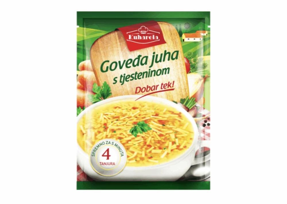 KUHARELA Goveđa juha s tjesteninom 65 g - Akcija u trgovini Ribola