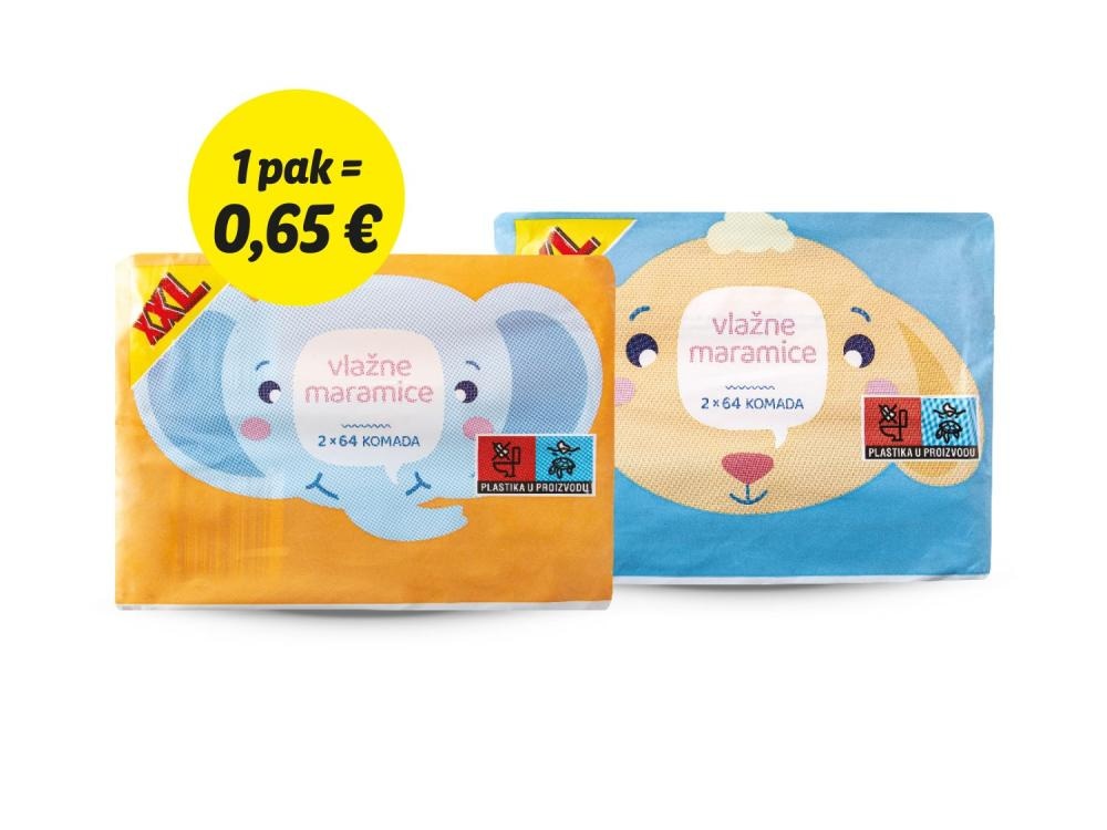 Baby vlažne maramice XXL 2 x 64 kom - Akcija u trgovini Lidl