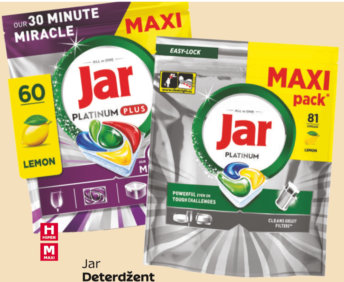 Jar Deterdžent za strojno pranje posuđe 1 pak, 60 ili 81 kom - Akcija u trgovini Tommy
