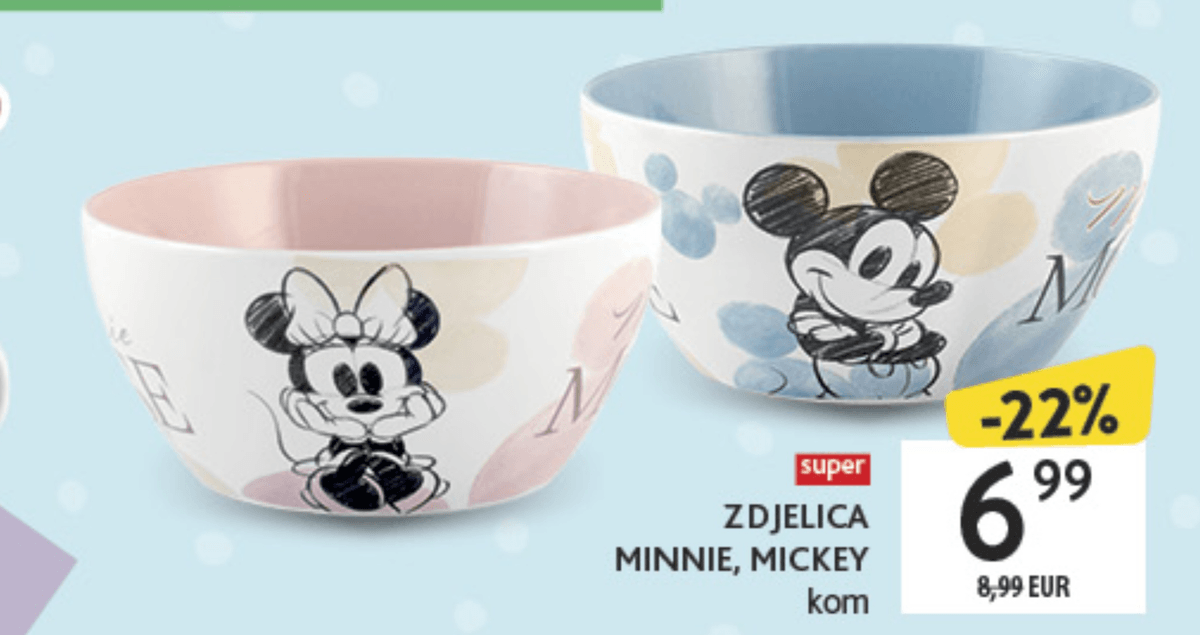 Disney zdjelica Minnie, Mickey 1 kom - Akcija u trgovini Konzum