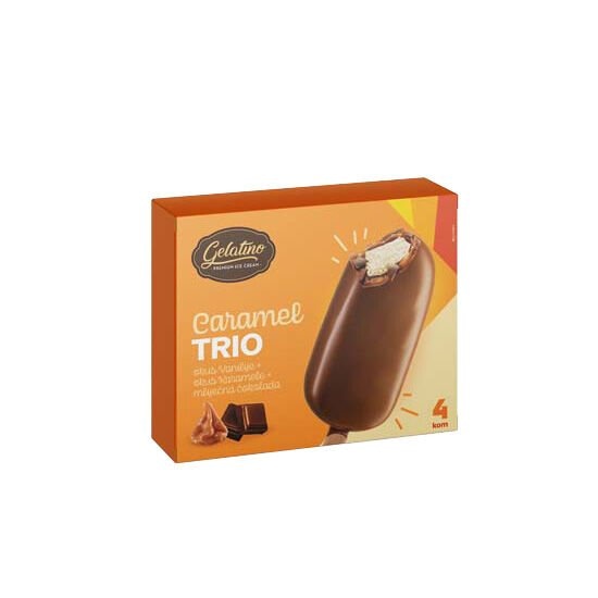 Gelatino Sladoled Chocolate Trio ili Caramel Trio 4x 90 ml - Akcija u trgovini Plodine