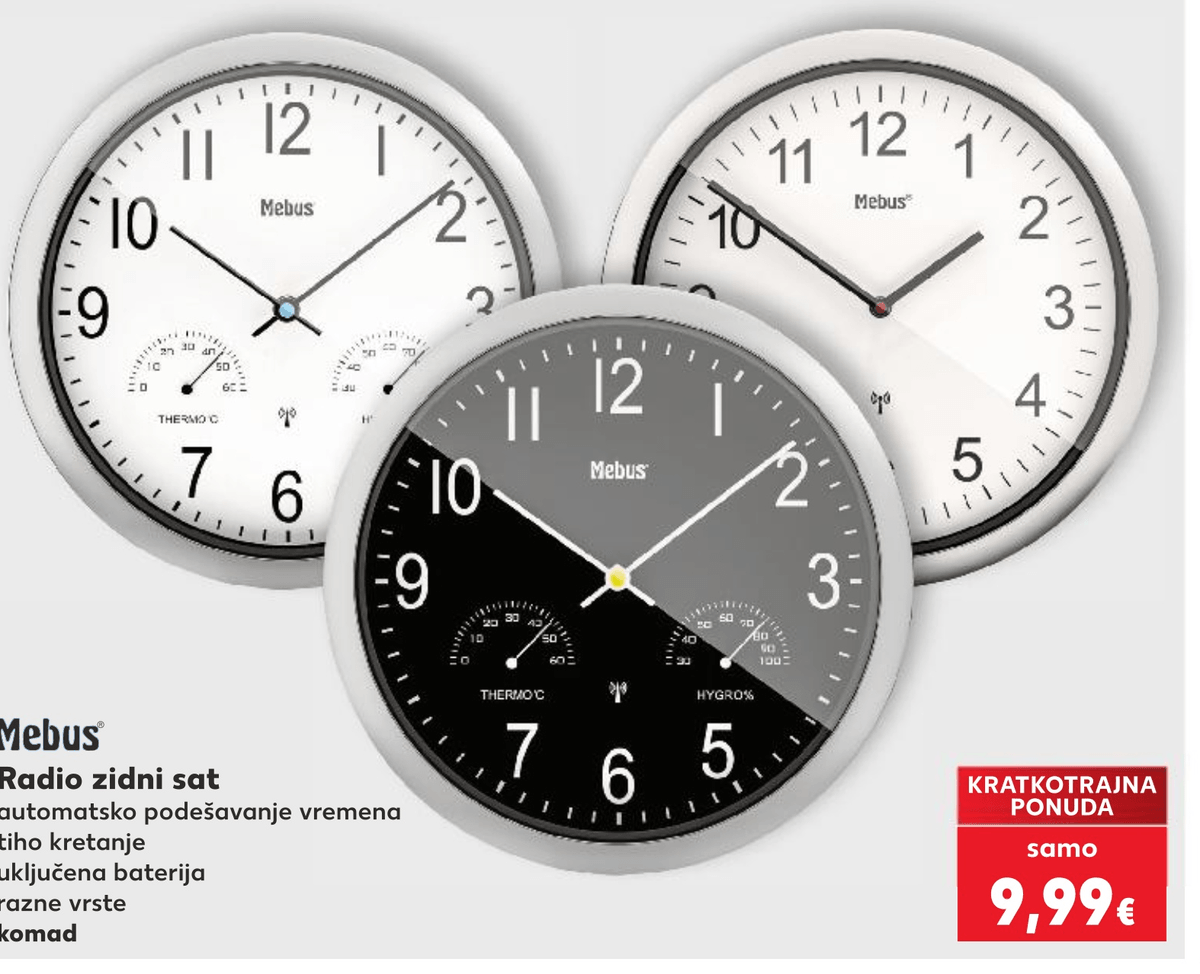 Radio zidni sat 1 komad Mebus - Akcija u trgovini Kaufland