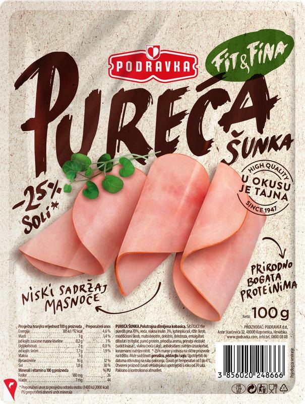 Podravka Fit&fina domaća, pureća ili pileća šunka 100 g - Akcija u trgovini Plodine