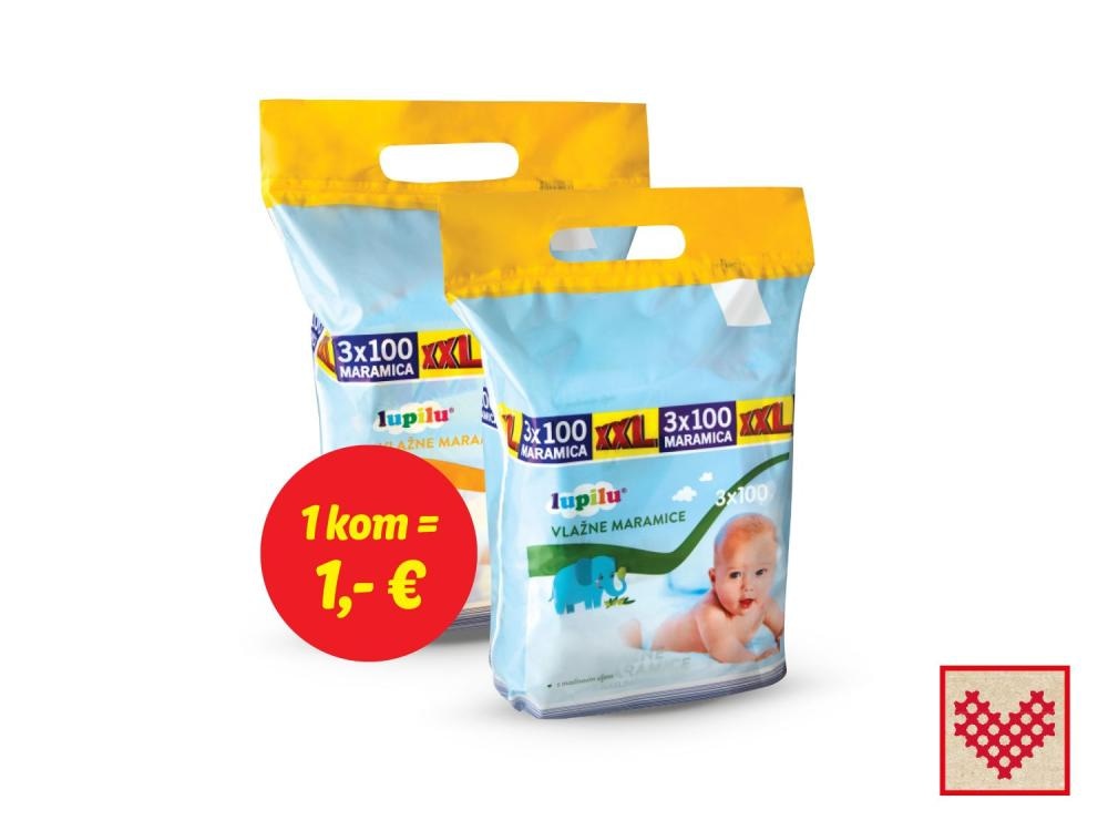 Lupilu Dječje vlažne maramice XXL 3 X 100 KOM - Akcija u trgovini Lidl