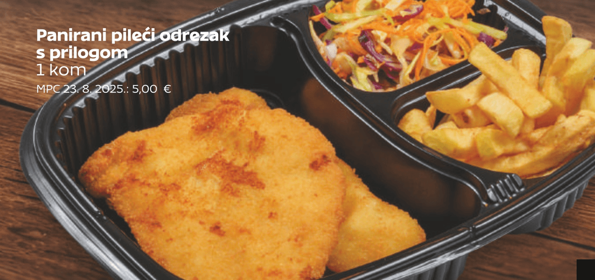 Panirani pileći odrezak s prilogom 1 kom - Akcija u trgovini Tommy