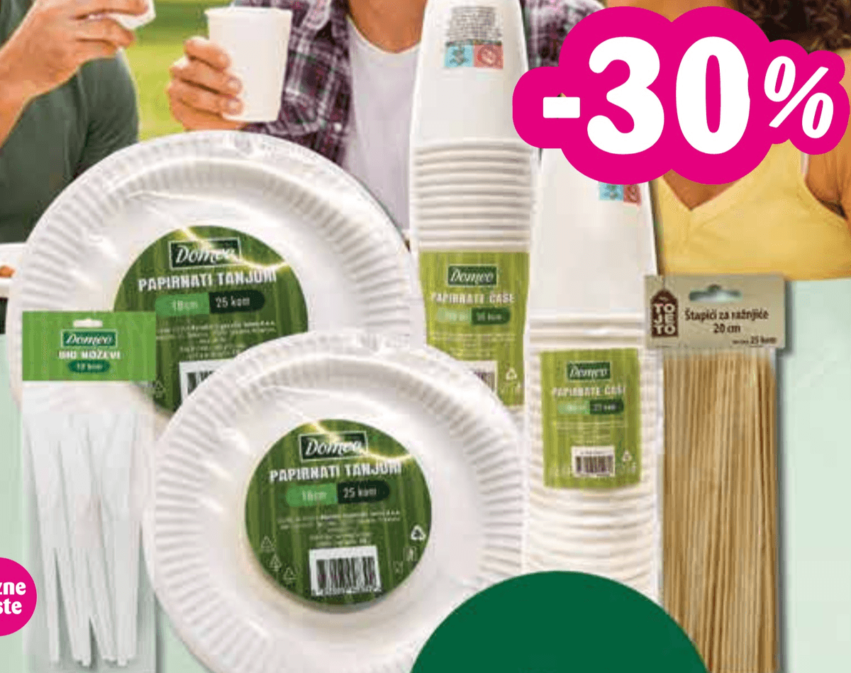 Domeo/Tojeto jednokratne čaše, tanjuri, pribor za jelo, čačkalice i štapići za ražnjiće - Akcija u trgovini Trgovina Krk