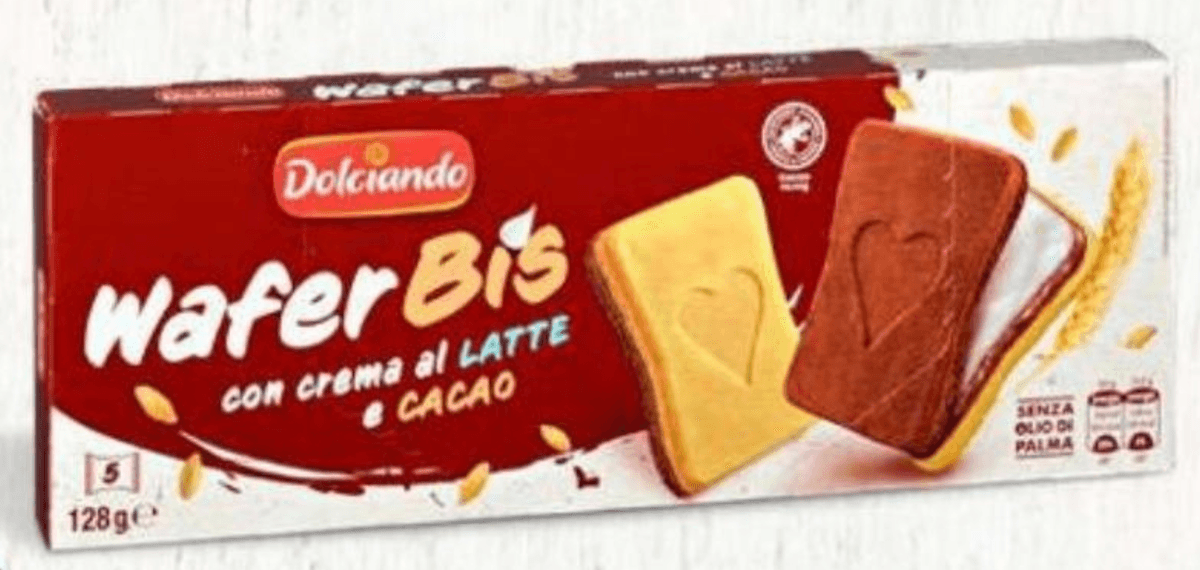 Wafli s mlijeko/ kakao punjenjem 128 g Dolciando - Akcija u trgovini Eurospin