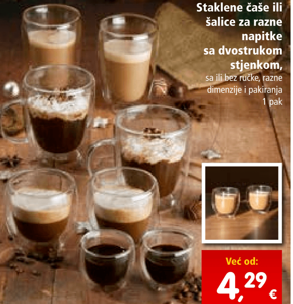 Staklene čaše ili šalice za razne napitke 1 pak - Akcija u trgovini Interspar