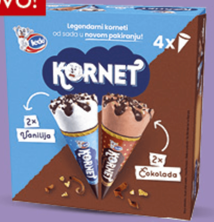 Ledo Sladoled Kornet 4x120ml, 480ml - Akcija u trgovini Konzum