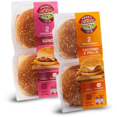 Cheeseburger svinjetina/puretina i piletina Pronti Tre Mulini 2 kom, 300 g - Akcija u trgovini Eurospin