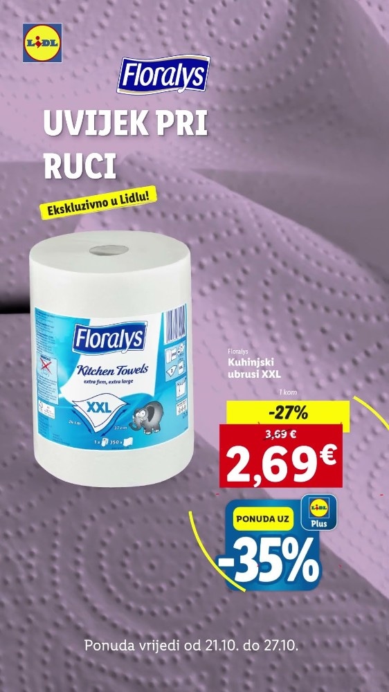 Floralys Kuhinjski ubrusi XXL 2 x 500 listića Akcija u trgovini Lidl