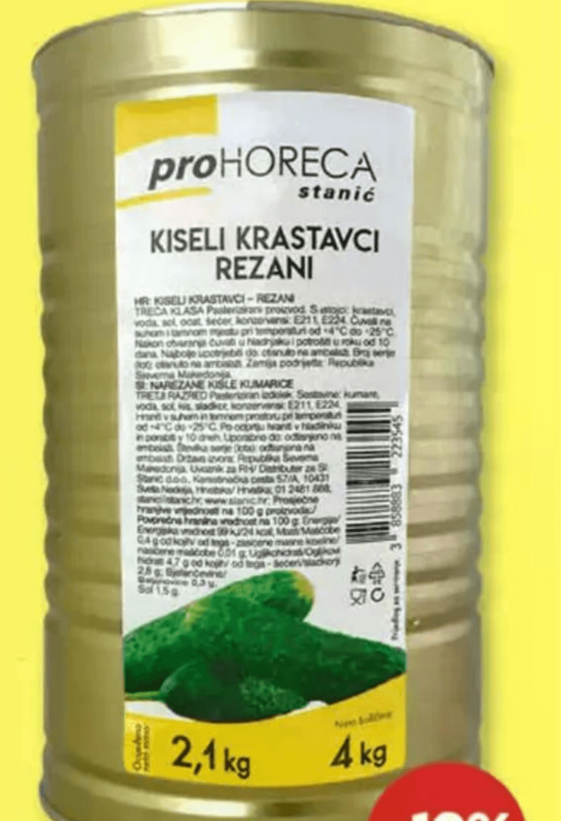 proHORECA Kiseli krastavci rezani 4 kg/ 2.1 kg - Akcija u trgovini Stanić Diskont