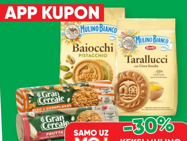 Keksi Mulino Bianco i Gran Cereale Akcija u trgovini Spar