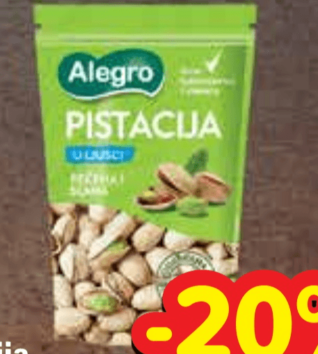 Alegro Pistacija u ljusci 180 g - Akcija u trgovini Plodine