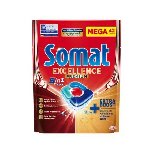 Somat Tablete ili gel za strojno pranje posuđa 88 kom (Excellence 3in1); 65 kom (Excellence 5in1); 90 pranja, 1,62l (gel) - Akcija u trgovini KTC