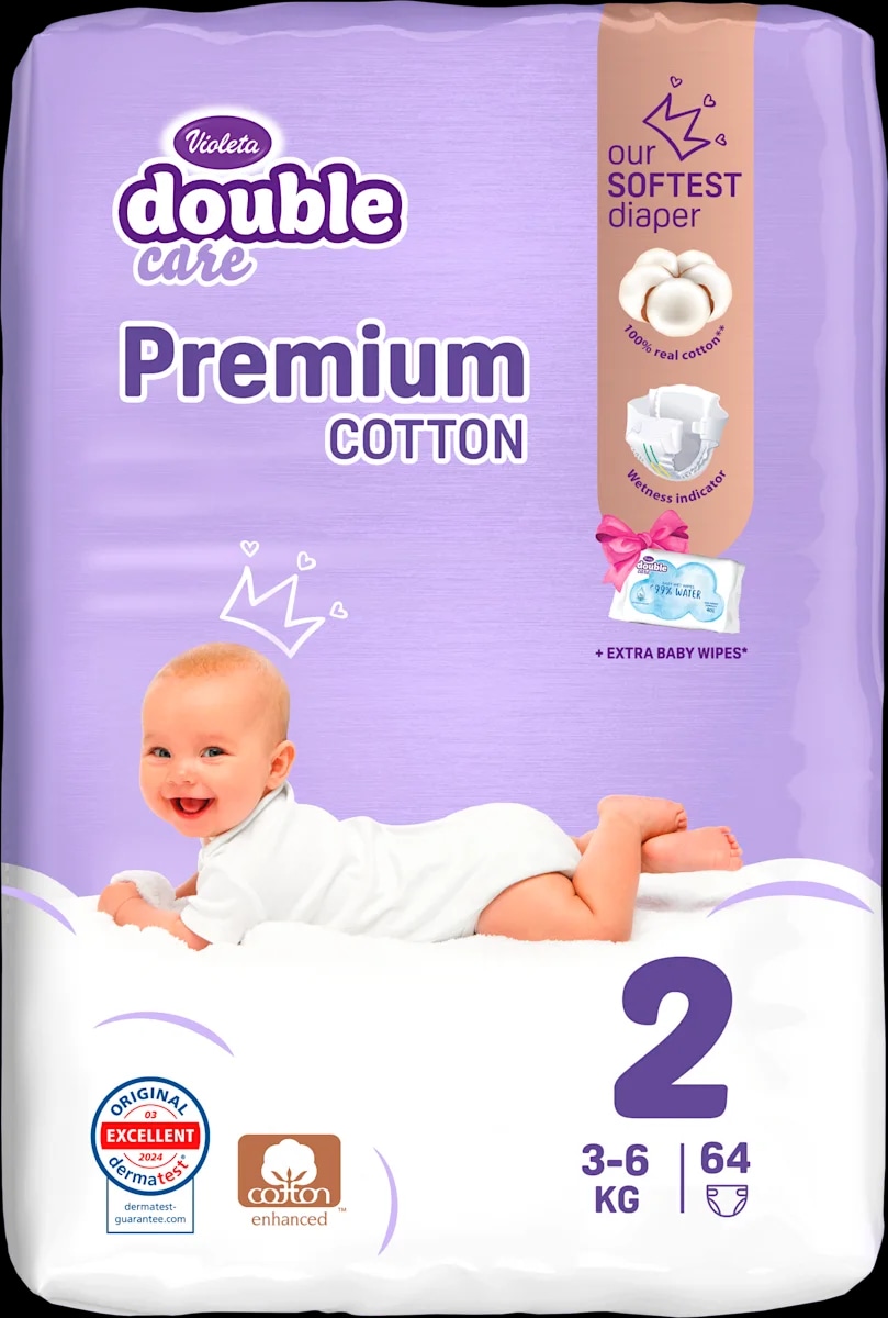 Dječje pelene Violeta premium cotton mini, vel 2, 64 kom - Akcija u trgovini KTC
