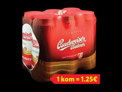 Budweiser Svijetlo pivo 6 x 0.5 l - Akcija u trgovini Lidl